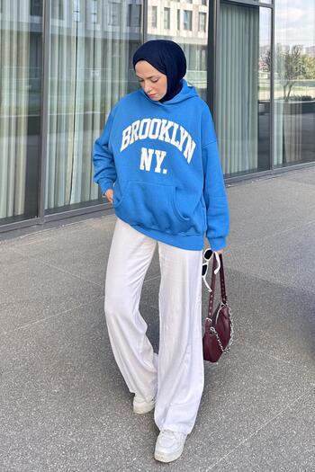 lamelif Brooklyn Printed Three Thread Sweat Blue