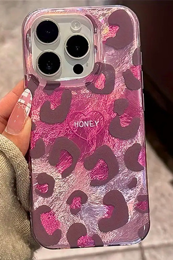 EWEC iPhone 17 Pro Compatible Pink Leopard Pattern Hologram Ins Style Imd Premium Phone Case