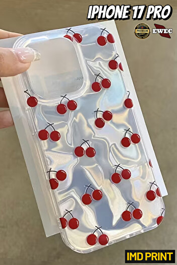 EWEC iPhone 17 Pro Compatible Cherry Themed Hologram Ins Style Imd Premium Phone Case