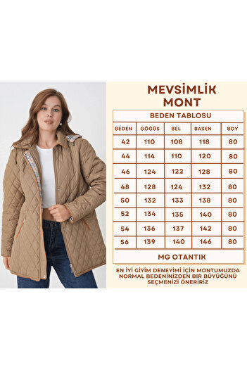 Butik Plus Size Cotton Plaid Quilted Coat - Hooded Seasonal Coat (Mg001)