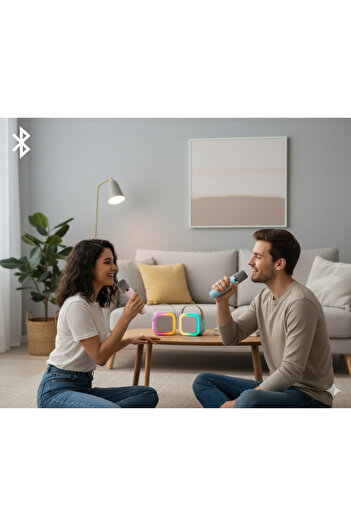 SolinpaTech Karaoke Mikrofonlu Kablosuz Bluetooth RGB LED Işıklı 5 Ses Efektli Hd Stereo Ses Usb/Sd K12 Haporlör