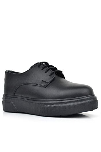 Rakerplus Derby Genuine Leather Black Matte High Sole Children's Classic Shoes