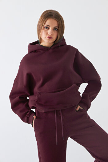 The Champ Clothing Σετ φόρμας Unisex Oversize Claret Red – Basic, 3-κλωνο ριγέ φλις; Φούτερ με κουκούλα, ελαστικό κάτω μέρος