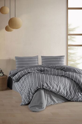 VAROL Elastic Satin Striped Double Duvet Cover Set