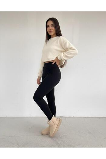 NOLYA MODA Çelik Örme Sıkılaştırıcı Yüksek Bel Siyah Tayt