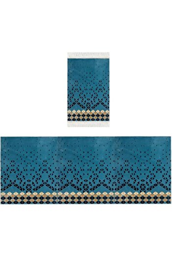 Segadty Palma Chapel Premium Prayer Mat Set for 6 People with Imam Rug – Soft Non-Slip Blue 8mm