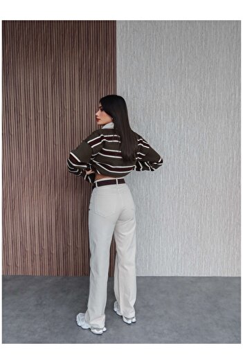 ESRAHELVACI Ekru Straight Orj Jean Pantolon