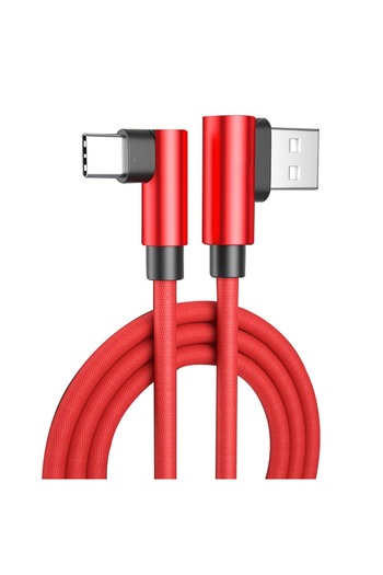 Timebox Data and Fast Charging Cable, USB to Type-C, 90 degree angle, 3m, Red