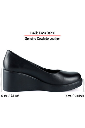 Erkan Saçmacı Mabel Black Genuine Calf Leather Wedge Heeled Casual Shoes