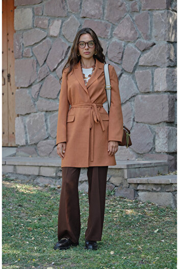 Fatma Atasoy Tie-Up Cinnamon Polyviscon Jacket