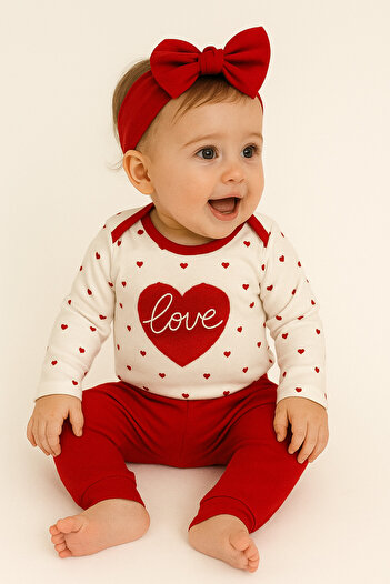 bebekyol Heart Embroidered Baby Set