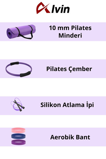 Elya Pilates 10mm Pilates Mat, Pilates Hoop Pilates Set for Strength and Balance, Aerobic Band, Jump Rope