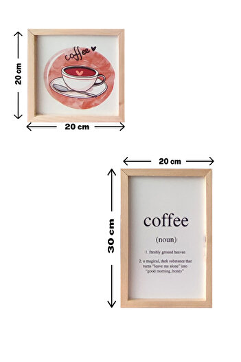 Wooden Factory Coffee Noun Fincan Ahşap Çerçeve 2li tablo Seti