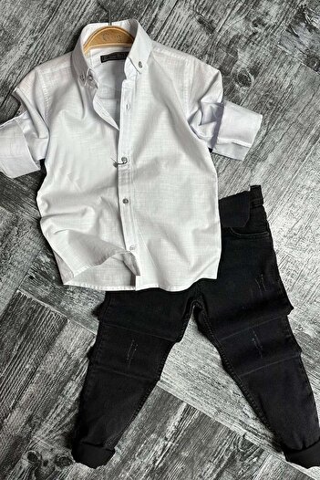 Riccotarz Πλεκτό πουκάμισο για αγόρι και τοπ σετ Lycra Gabardine Black Jean