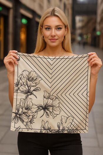 Axesoire 14939 Striped Floral Patterned Ecru Bandana Scarf
