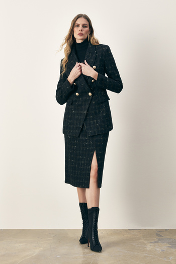Sateen Glittery Midi Tweed Φούστα - ΜΑΥΡΗ