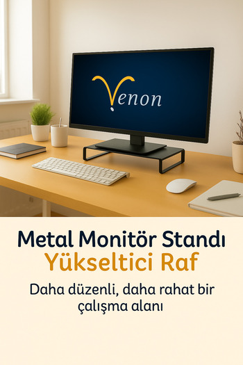 VENON Black Metal Monitor Stand-Laptop Stand-Monitor Riser-Pc Computer Riser Office Shelf Organizer