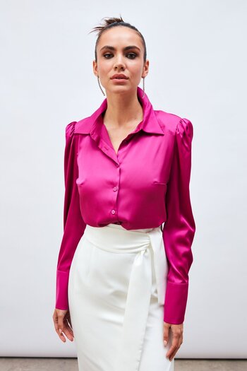 Sateen Padded Satin Shirt - Fuchsia