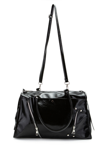 minebag Zipper Detailed Patent Leather Tim Handbag Black