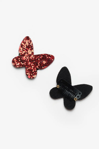 Le Mabelle Red Glittery Butterfly Figured 2-Piece Hairless Baby Hair Clip