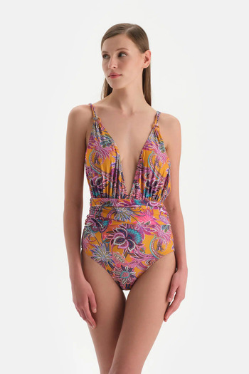 Dagi Deep V Cut Purple Swimsuit