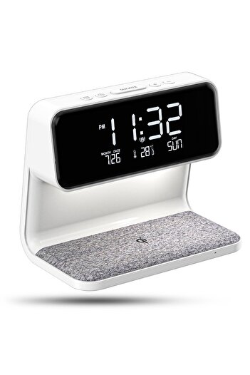 Timebox Încărcător wireless, încărcare rapidă 10W, cu ceas digital și alarmă, cu lumină de noapte caldă, compatibil