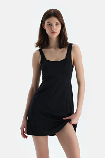 Dagi Black Square Collar Dress Swimsuit