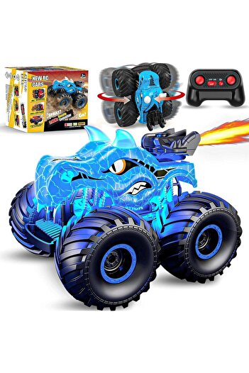 Timebox Mașină telecomandă, camion monstru cu dinozauri, 4x4, lumini LED, pulverizare, rotație 360°, pentru copii