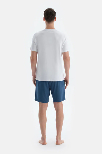 Dagi Gray-Indigo Cotton Modal Double Knitted Shorts
