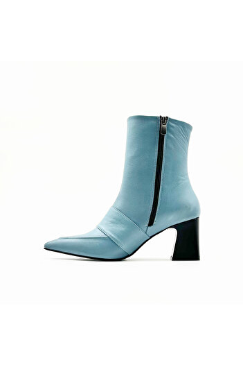 Folle Blue Genuine Leather Mid Heeled Women's Boots