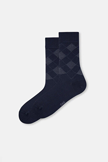 Dagi Men's Diamond Patterned Navy Blue Bamboo Socks
