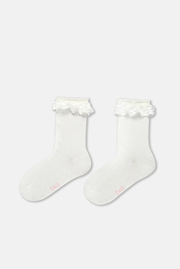 Dagi Ecru-Yellow Girl's 3-Piece Lace Socks