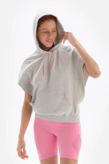 Dagi Light Gray Active Sleeveless Hooded Sweatshirt