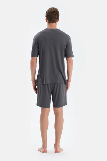 Dagi Smoked Cool Touch T-Shirt Shorts Pajama Set with Stitching Detail