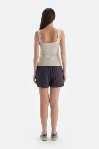 Dagi Dark Gray Modal Shorts with Elastic Waist
