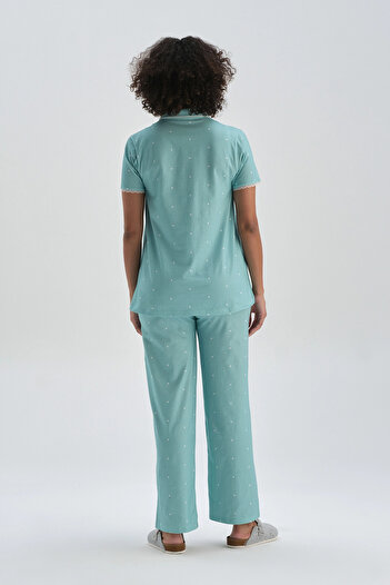 Dagi Mint Shirt Collar Cotton Maternity Pajama Top