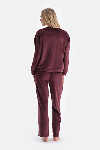 Dagi Plum Crew Neck Long Sleeve Velvet Pajama Set