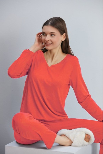 ÇAĞ MODA Viscose Pajama Set Long Sleeve t Shirt Pants