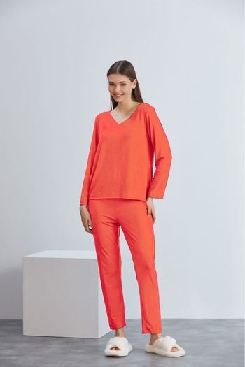 ÇAĞ MODA Viscose Pajama Set Long Sleeve t Shirt Pants