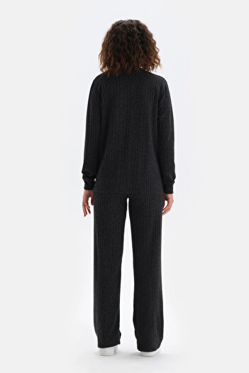 Dagi Anthracite V-Neck Long Sleeve Knitted Sweatshirt