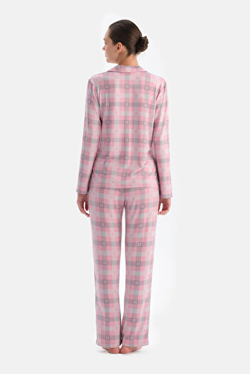 Dagi Soft Pembe Soft Ekoseli Termal Gömlek Pantolon Pijama Takımı