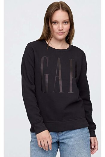 GAP Doorbuster Logo Sweatshirt 800444 Crew Neck Fleece Sweatshirt Women's Sweatshirt Black