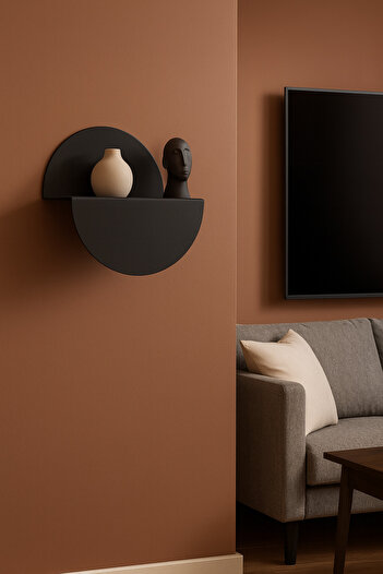 VENON ÇİFT KULLANIM Siyah 30 Cm Metal Yarım Ay Duvar Rafı – Dekoratif Half Moon Shelf – Modern Metal Raf