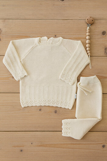 Cloudy Kids Baby Girl Crew Neck Sweater Pants 100% Cotton Knitwear Double Set