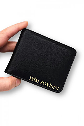 VANİLLA COLLECTİON Siyah Deri Cüzdan Isim Baskılı Çift Para Bölmeli 8 Kart Kapasiteli Kutulu Unisex Model