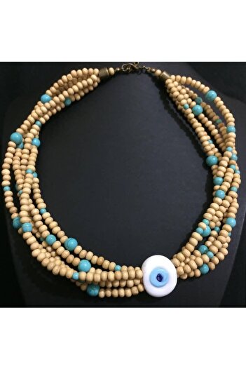 Birtakı'm Şeyler Authentic Handmade Turquoise Stone Evil Eye Bead Necklace