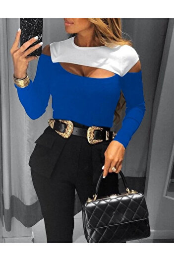 Melek Moda Women's Long Sleeve Crew Neck Low-cut Camisole Blouse