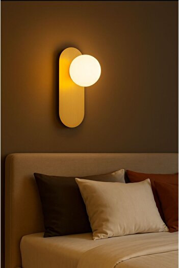 VENON 1 Piece Mat Gold Ellipse Metal Sconce Glop White Glass Wall Lamp Bedroom-Headboard-Hotel