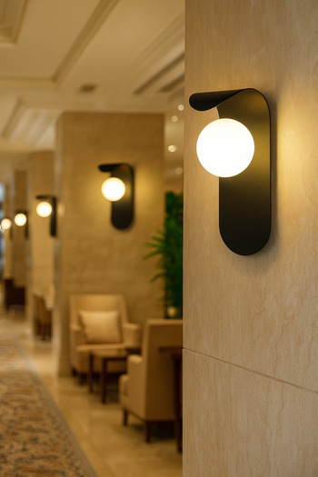VENON 1 Piece Minimalist Black Metal Sconce Glop White Glass Wall Lamp Bedroom-Headboard-Bathroom