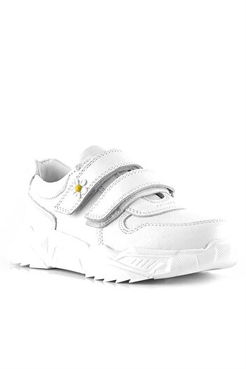 Rakerplus Genuine Leather White Daisy Detailed Girls' Casual Shoes